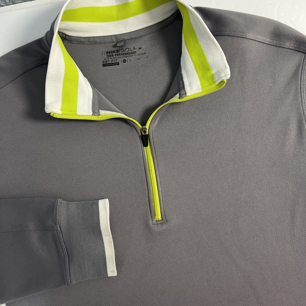 Nike Golf Tour Performance 1/4 Zip Grey/White/Green Pullover Dri-Fit Mens Sz Med